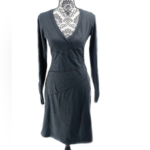 Athleta Charcoal Gray Long Sleeve Sunburst Dress Stretch Size S Heathered - Picture 8 of 12